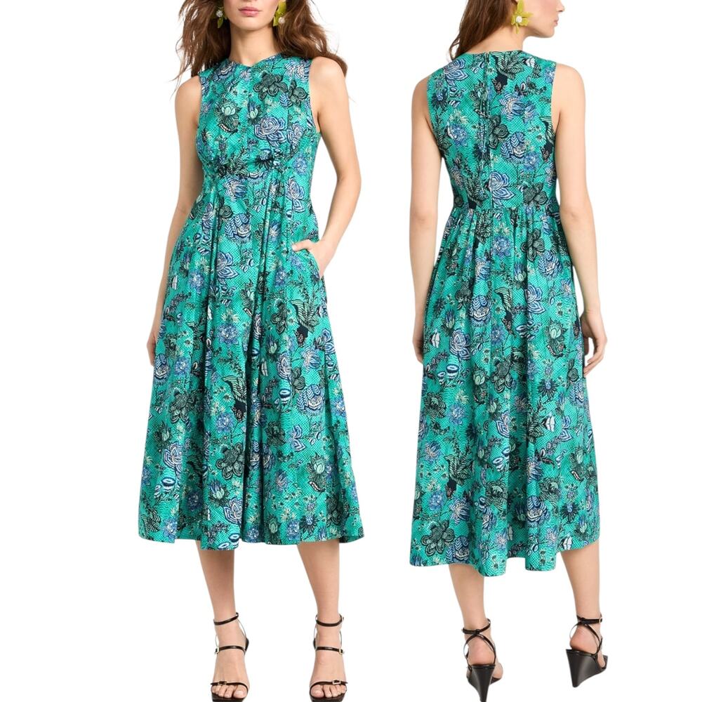 Ulla Johnson Women's Kaiya Dress Midi Sleeveless Floral Jade Green Est Size 4 US